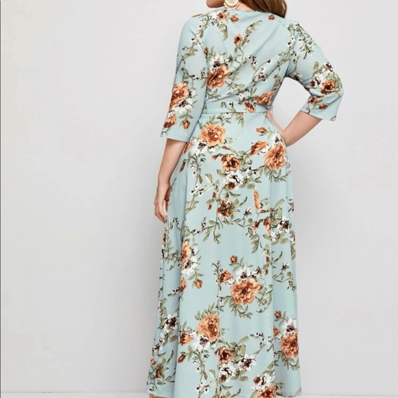 Boho green  floral print belted maxi dress - Picture 9 of 11